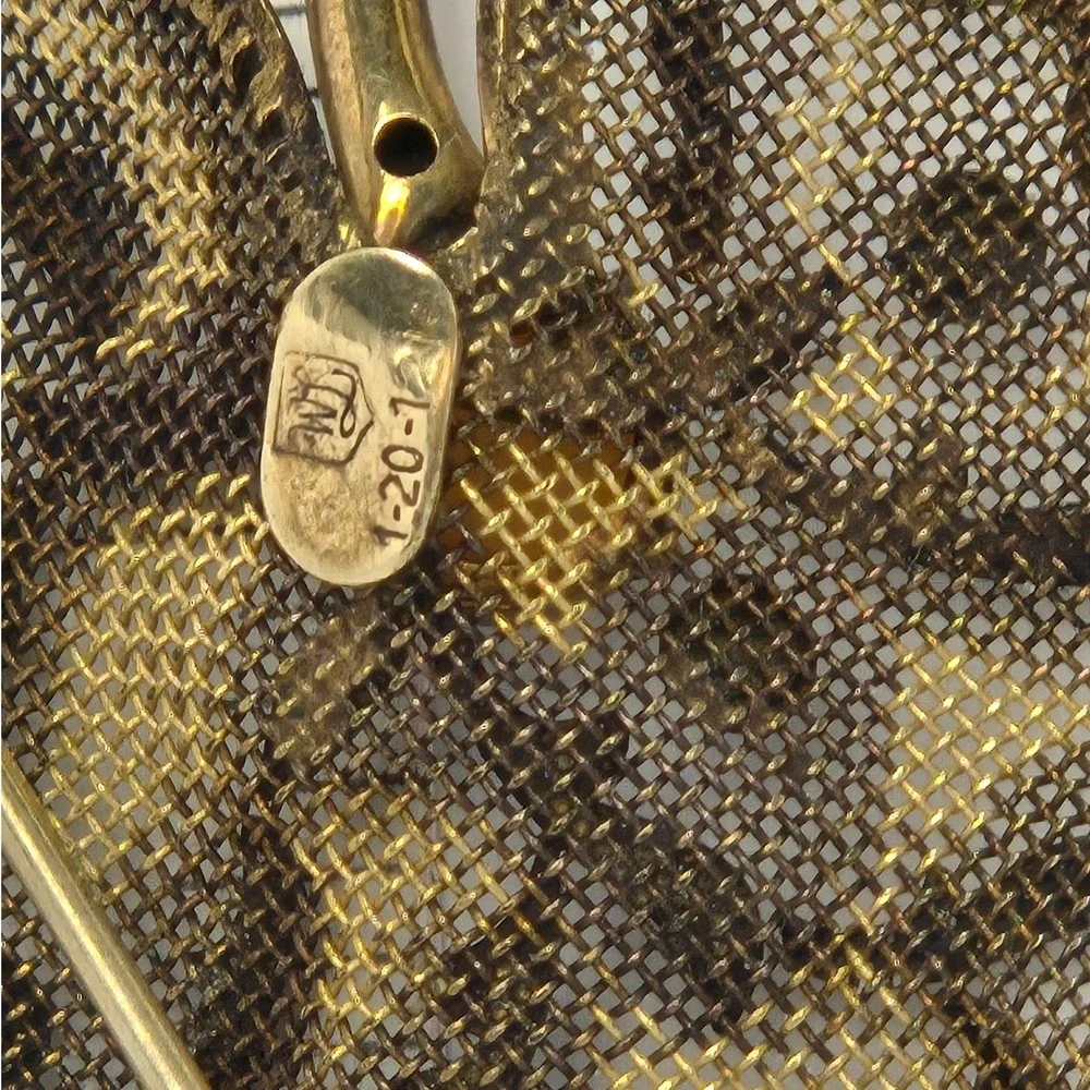 W&H Leaf Brooch Gold Excellent 12K GF Mesh Faux Pearl Vintage Pin